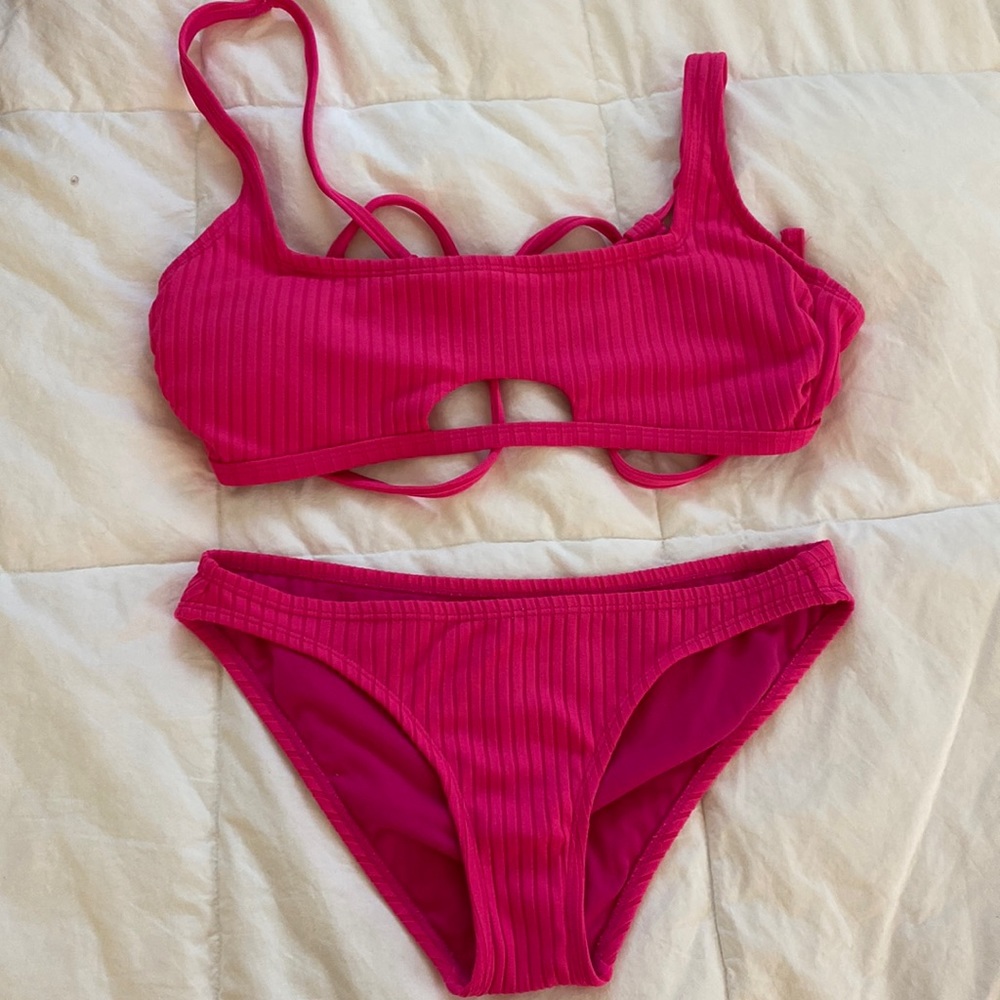 XHILARATION  BRIGHT PINK ADJUSTABLE BIKINI SET